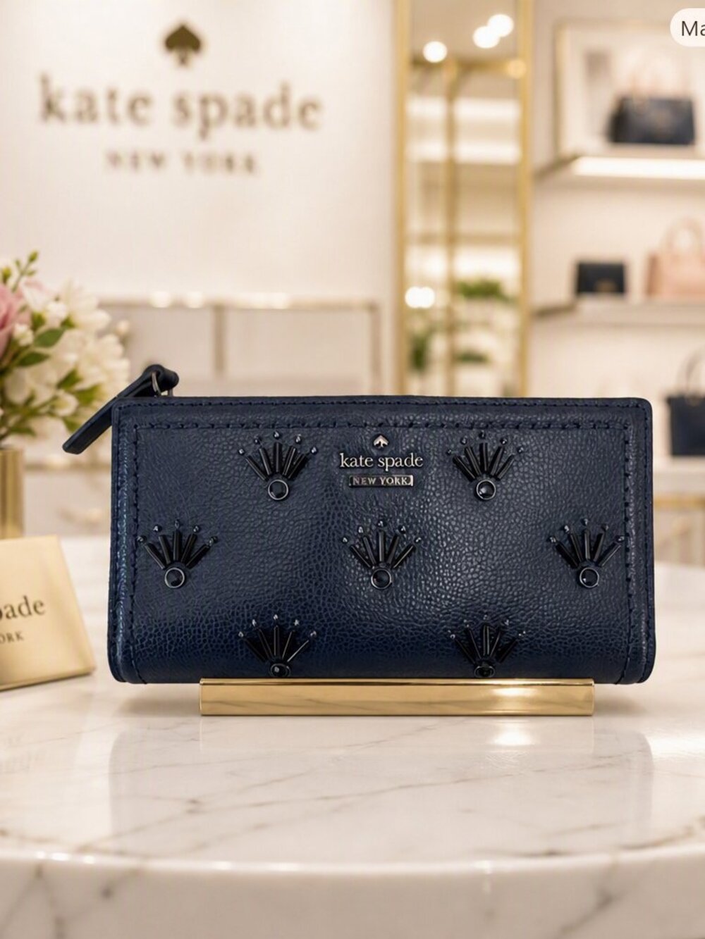 Kate Spade Braylon Patterson Drive Embellished Blazerblue Leather Wallet NWT